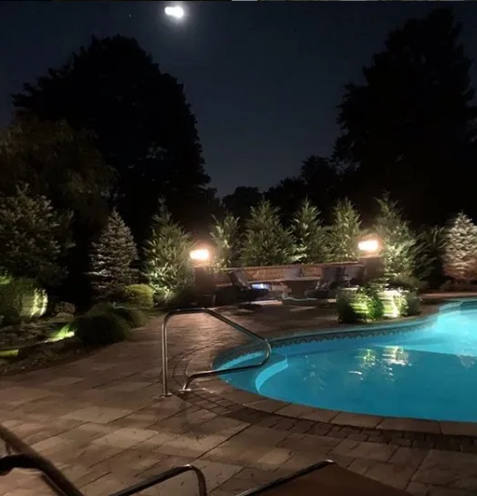 Finished outdoor hardscape project at night